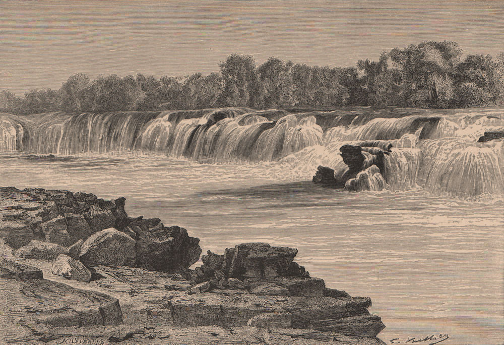 Ngonye or Sioma Falls, on the Zambezi. Zambia 1885 old antique print picture